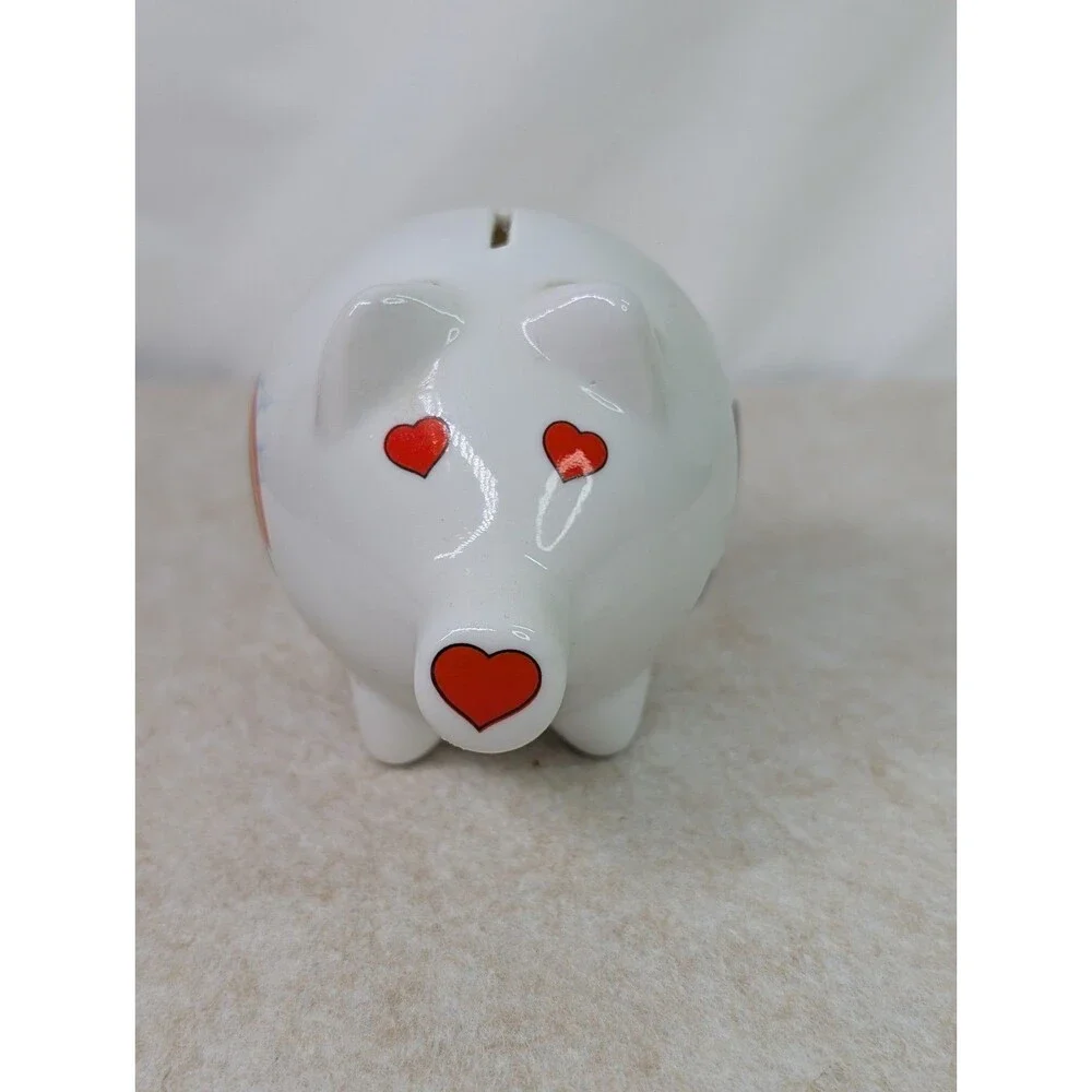 Vintage Porcelain Louisiana Souvenir Piggy Bank with Rainbow & Red Hearts